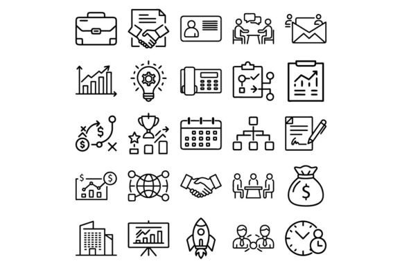 Business Outline Vector Icon Set Offic