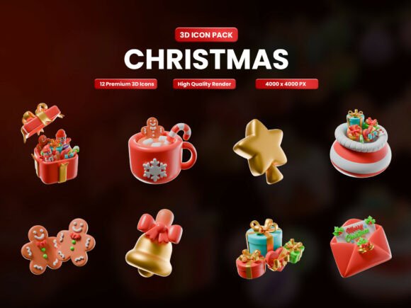 Christmas Icon Pack Design: Elevate Your Holiday Visuals with Charming 3D Art