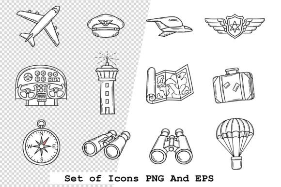 Navigating Design with a Set of Pilot Icons Vector Illustration