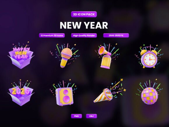 New Year 3D Icon Pack for Fresh Designs and Holiday Campaigns