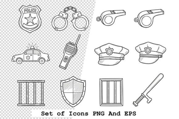 Set of Police Icons Vector Illustration: A Modern Visual Asset for Digital and Print Design