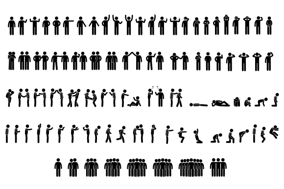 Stick Figure Characters Set Various Po