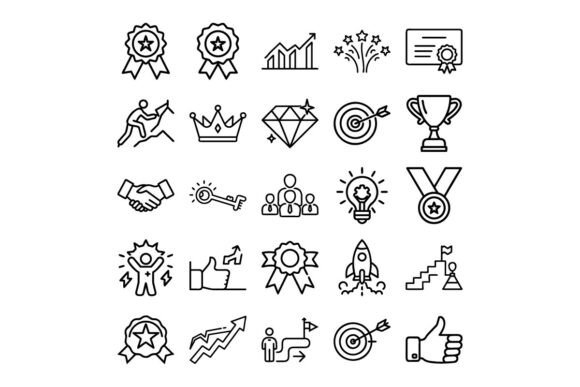 Success Outline Vector Icon Set Achiev: A Visual Language for Progress, Leadership, and Growth